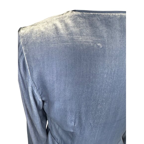 Intermix Blue Velvet Top Size 4 Long Sleeve Peplum Tie Front Boho Fairy Goth - Picture 10 of 15